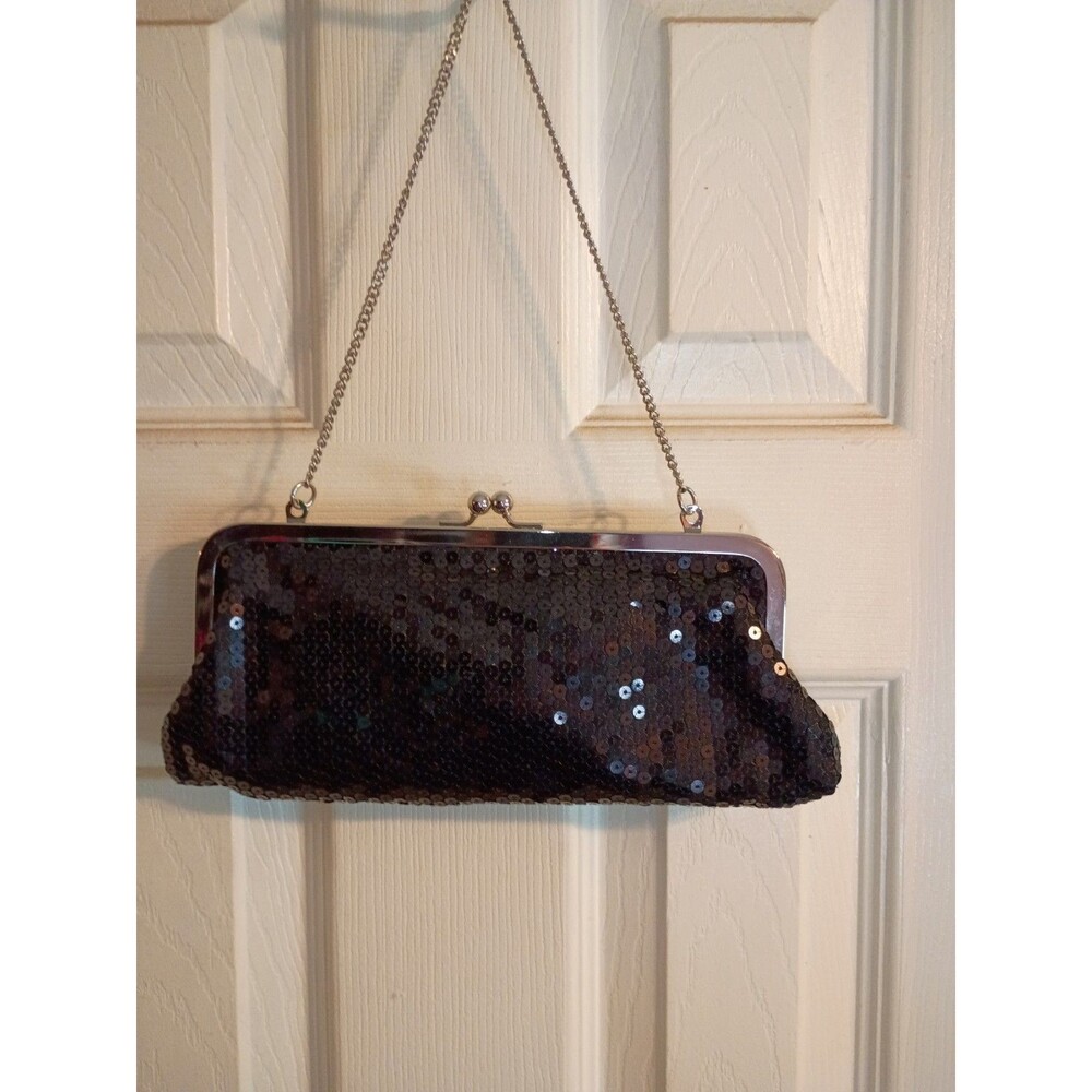 Ann Taylor Loft Shoulder Bag Small Evening Sequin Clutch Chain Strap 9 inch wide
